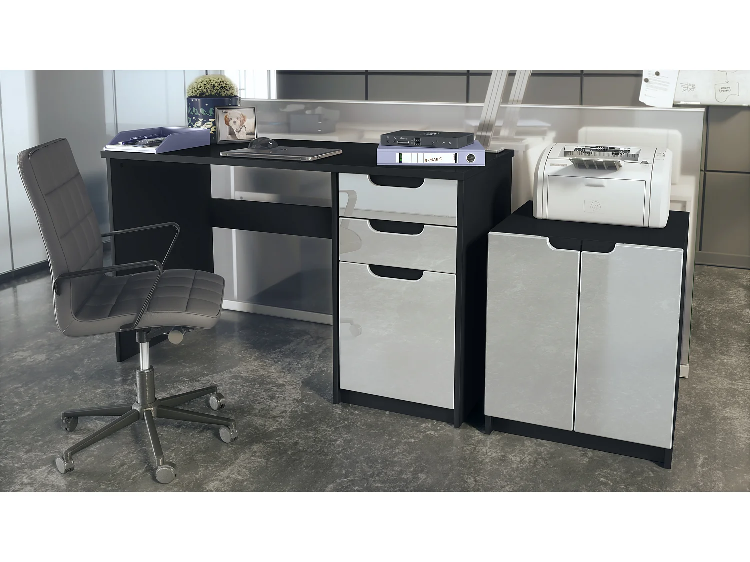 BÜROMÖBELSET Paris Weiß Hochglanz