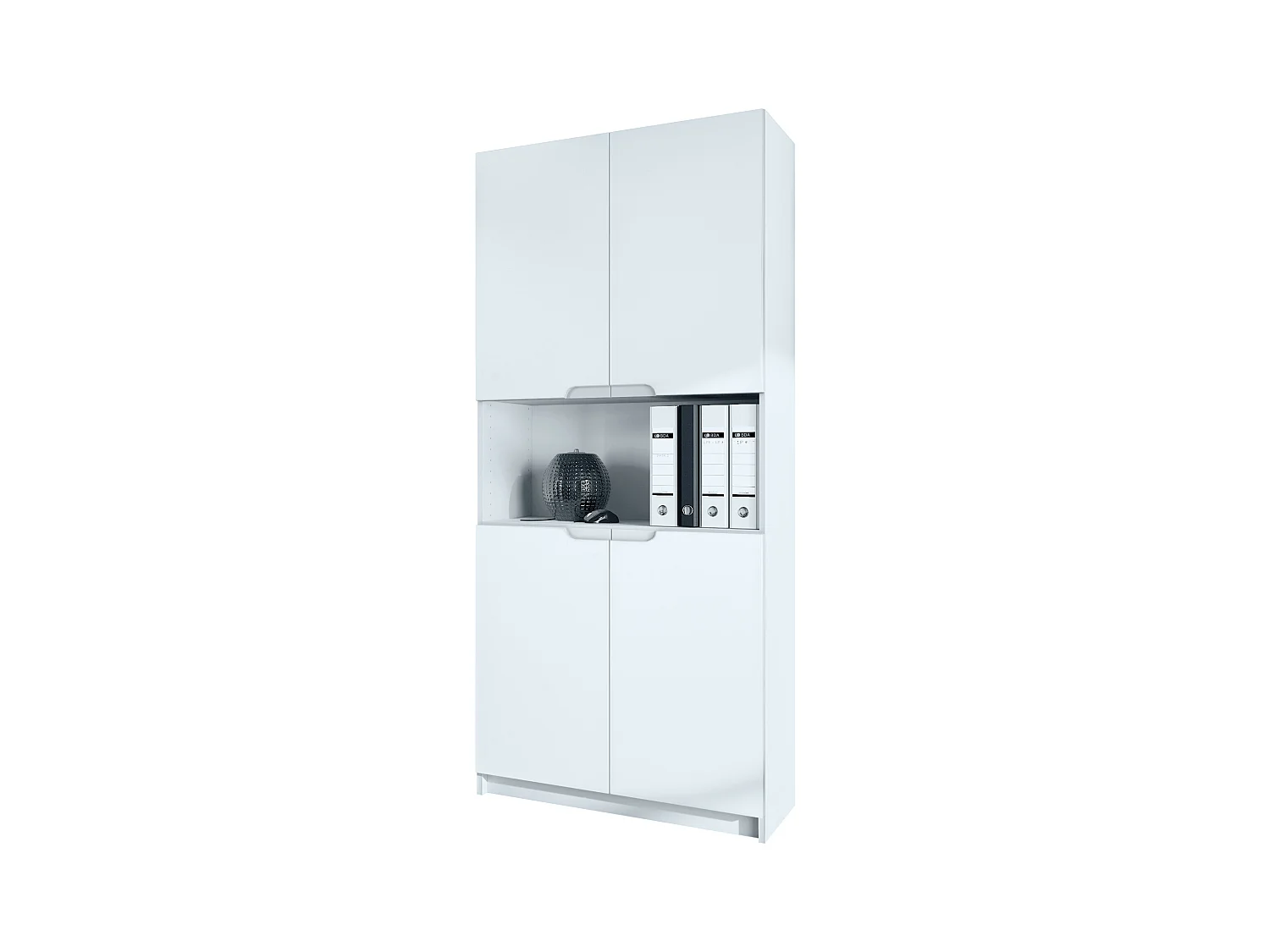 Étagère de bureau Logan V2, Armoire de rangement avec 5 compartiments et 4 portes, blanc mat/blanc mat (82 x 184 x 37 cm)