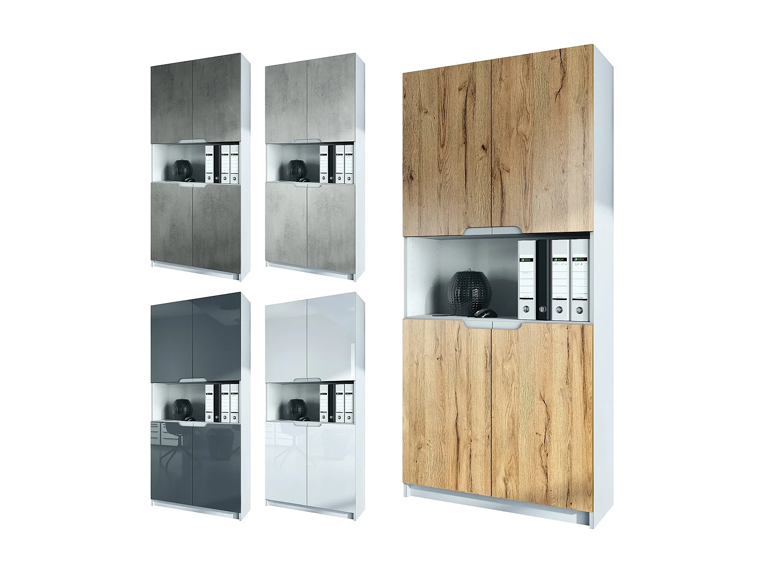 Logan V2, mobile per ufficio, schedario con 5 scomparti e 4 ante, bianco opaco/bianco opaco (82 x 184 x 37 cm)