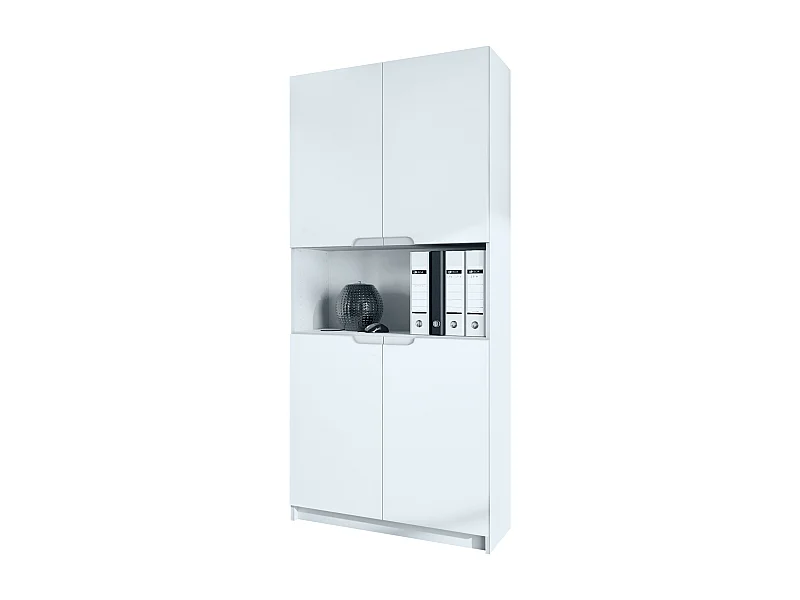 Étagère de bureau Logan V2, Armoire de rangement avec 5 compartiments et 4 portes, blanc mat/blanc mat (82 x 184 x 37 cm)
