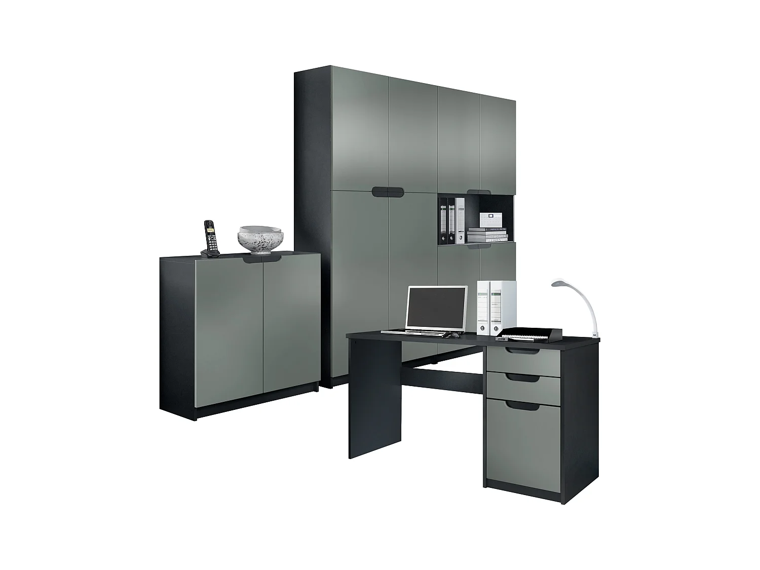 BÜROMÖBELSET Logan Fronten in Graphit Seidenmatt