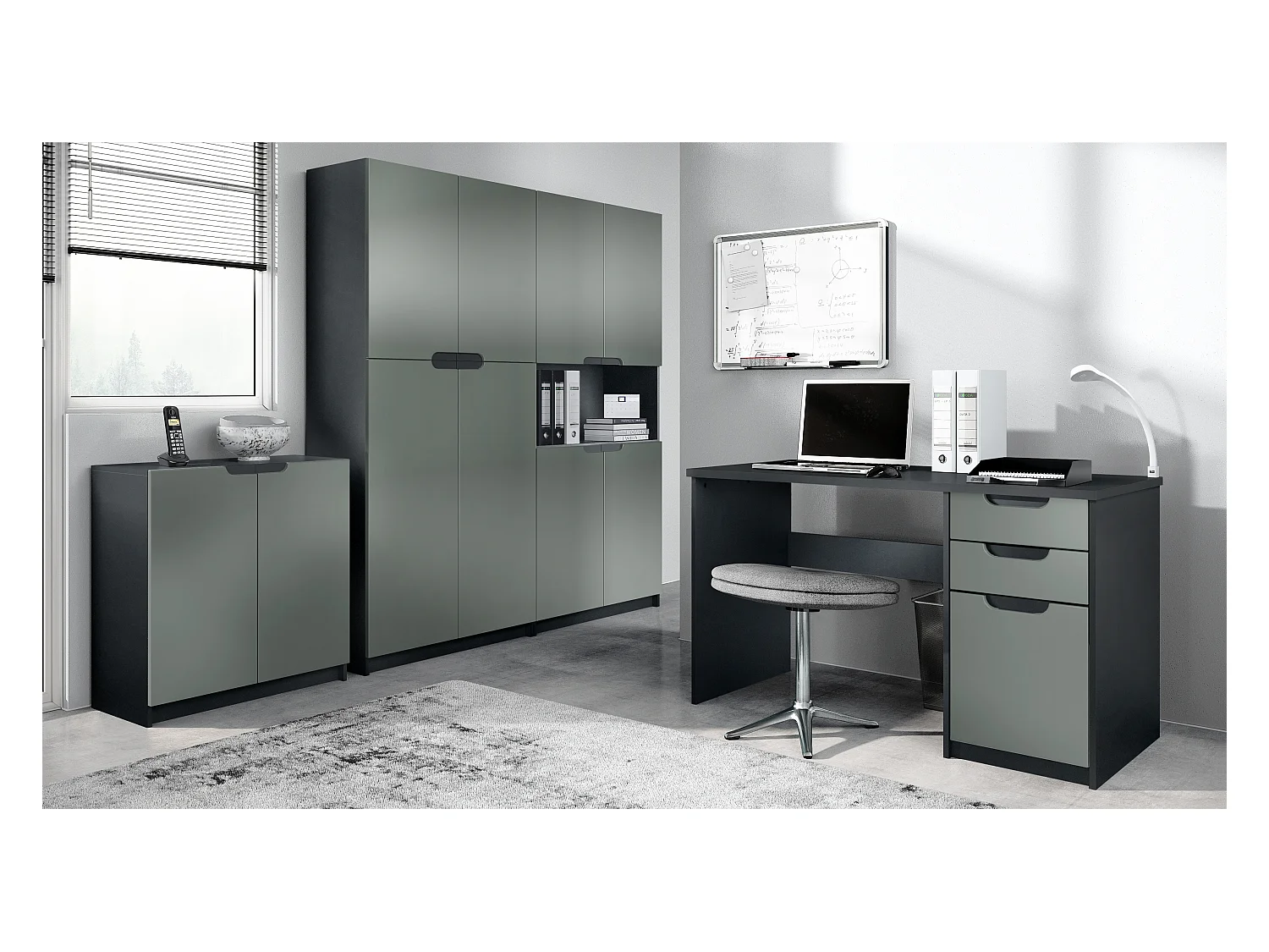 BÜROMÖBELSET Logan Fronten in Graphit Seidenmatt