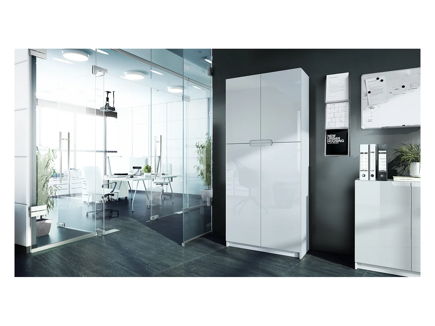 BÜROSCHRANK Logan Fronten in Weiß Hochglanz