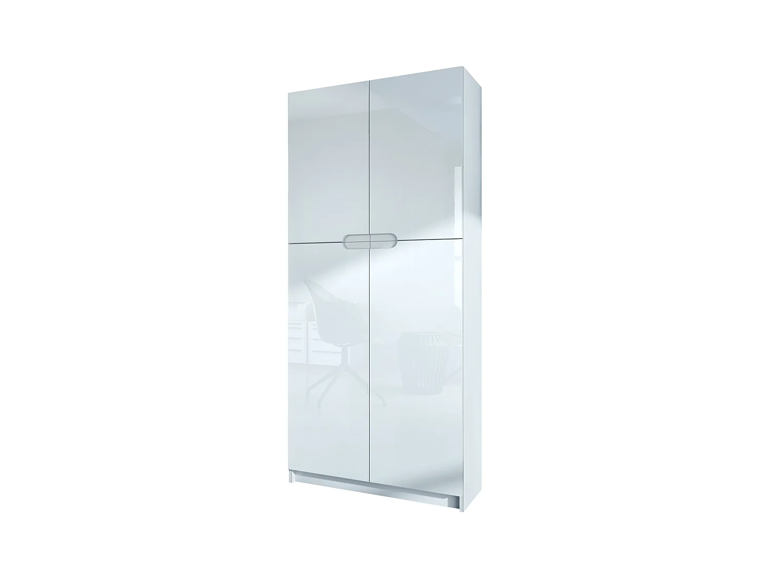 Meuble rangement bureau Logan V1, Armoire de bureau haute avec 5 compartiments et 4 portes, blanc mat/blanc haute brillance (82 x 185 x 37 cm)