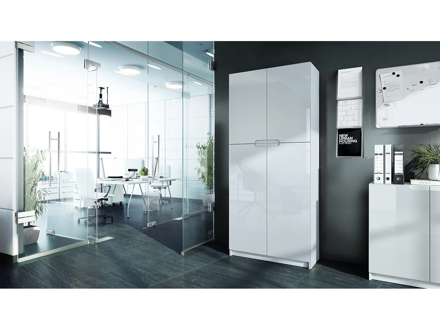 BÜROSCHRANK Logan Fronten in Weiß Hochglanz