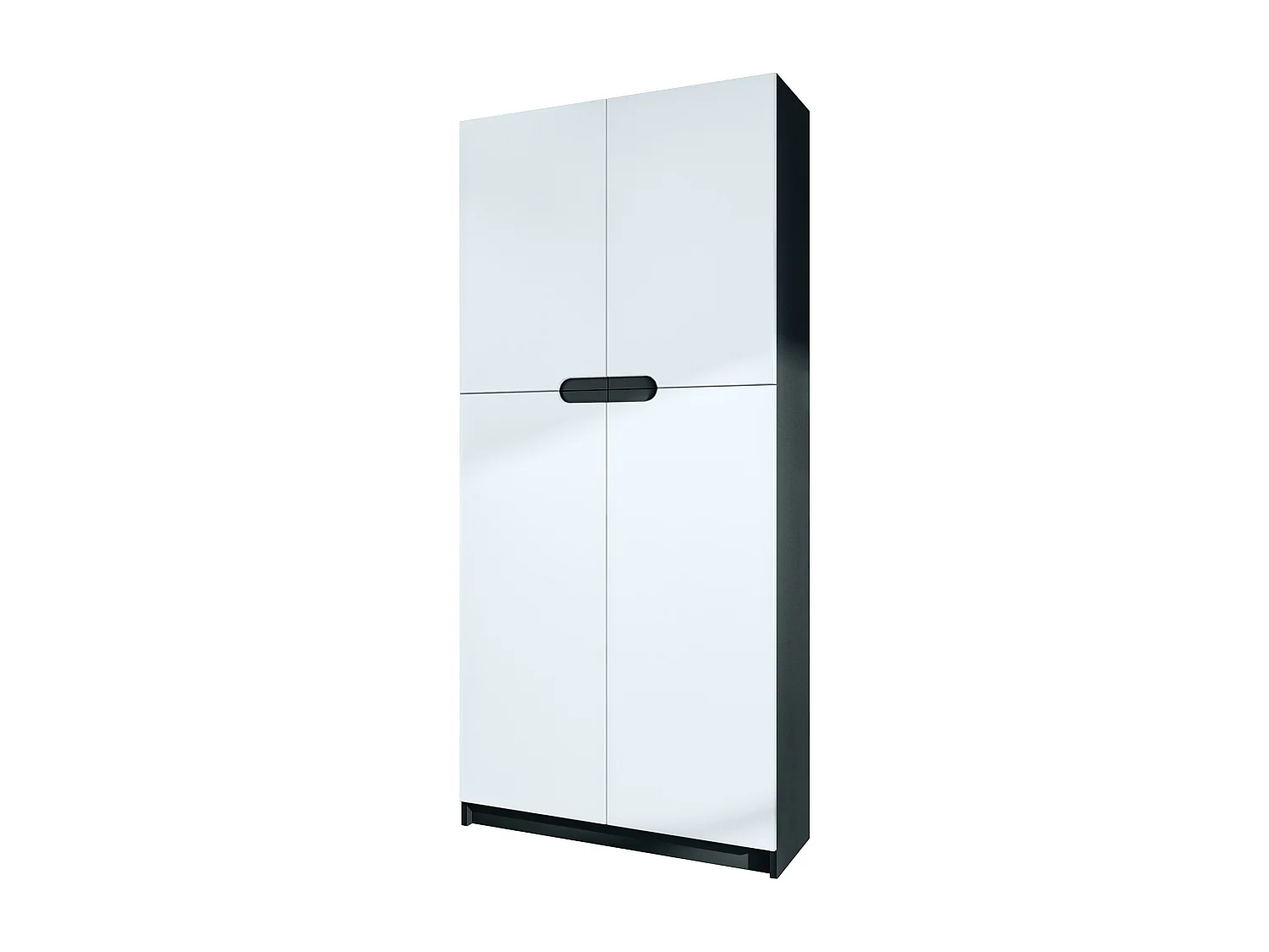 Meuble rangement bureau Logan V1, Armoire de bureau haute avec 5 compartiments et 4 portes, noir mat/blanc mat (82 x 185 x 37 cm)