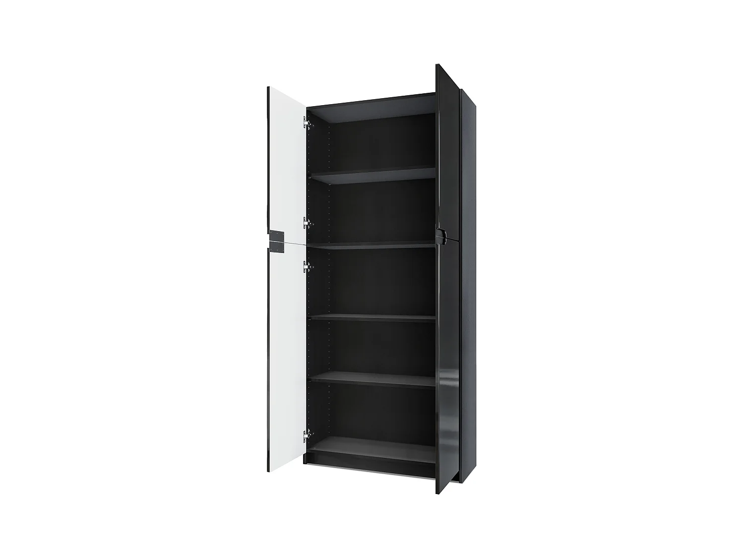 Meuble rangement bureau Logan V1, Armoire de bureau haute avec 5 compartiments et 4 portes, noir mat/blanc mat (82 x 185 x 37 cm)