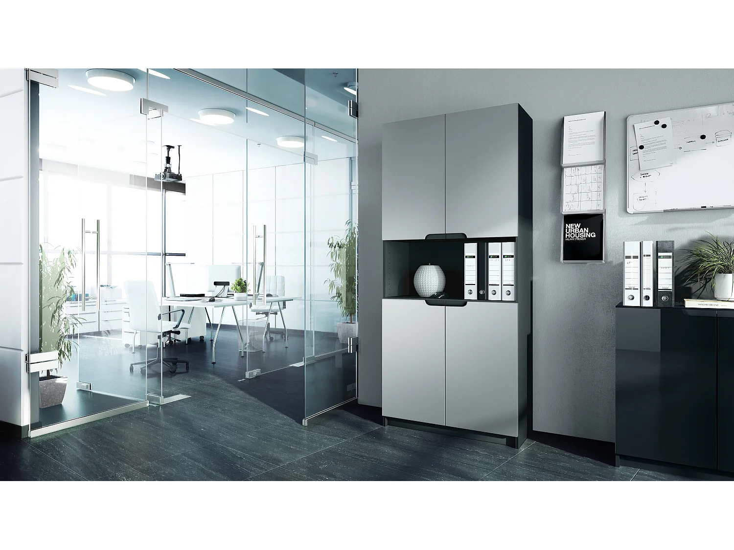 BÜROSCHRANK Logan Fronten in Hellgrau Seidenmatt