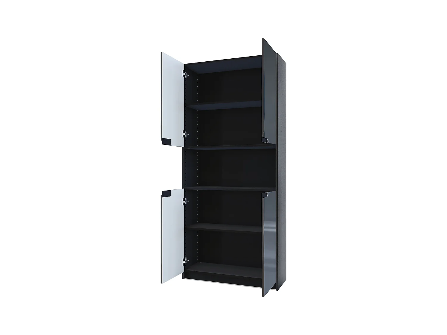 Étagère de bureau Logan V2, Armoire de rangement avec 5 compartiments et 4 portes, noir mat/gris haute brillance (82 x 184 x 37 cm)