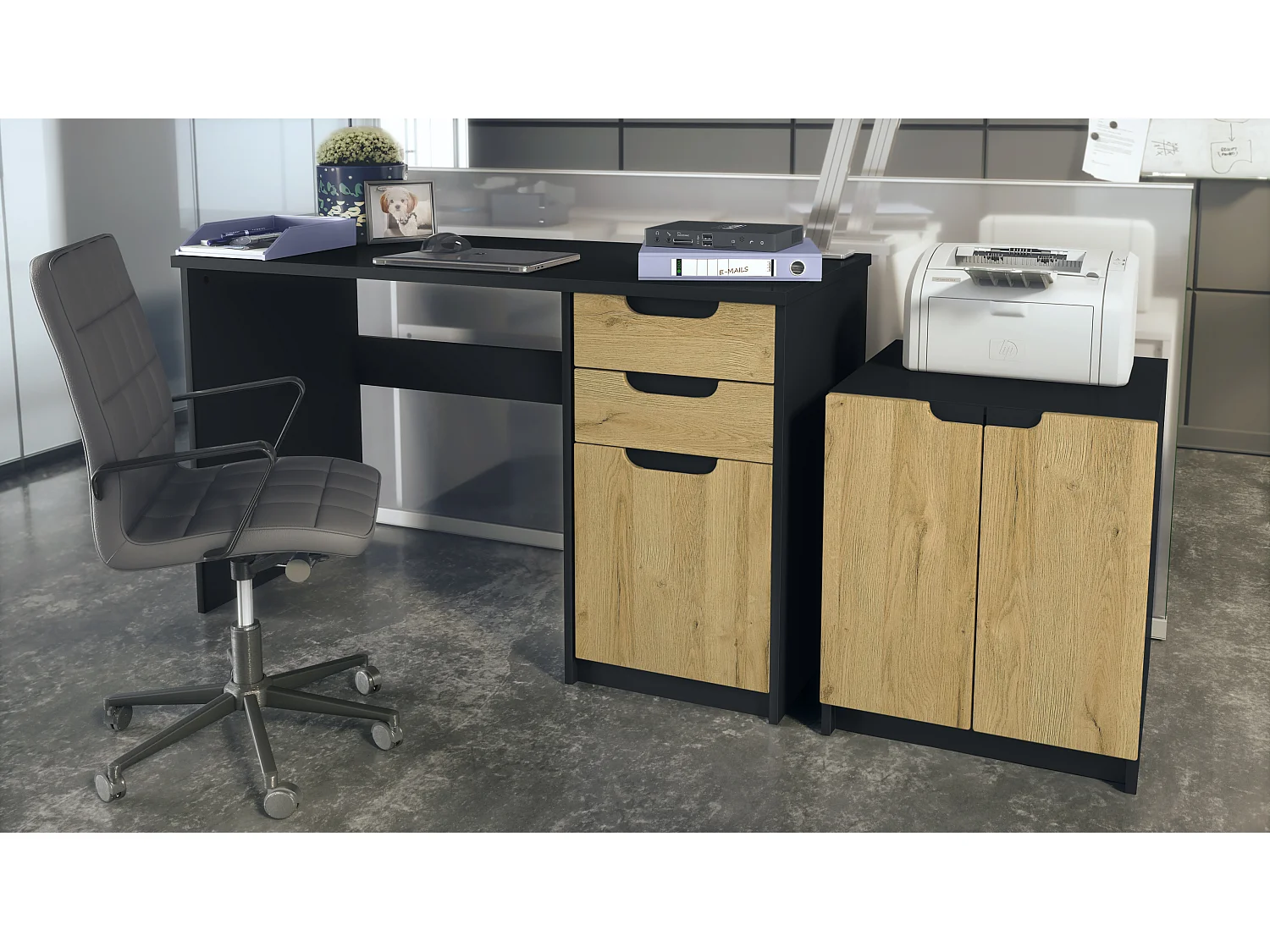 BÜROMÖBELSET Paris Eiche Natur