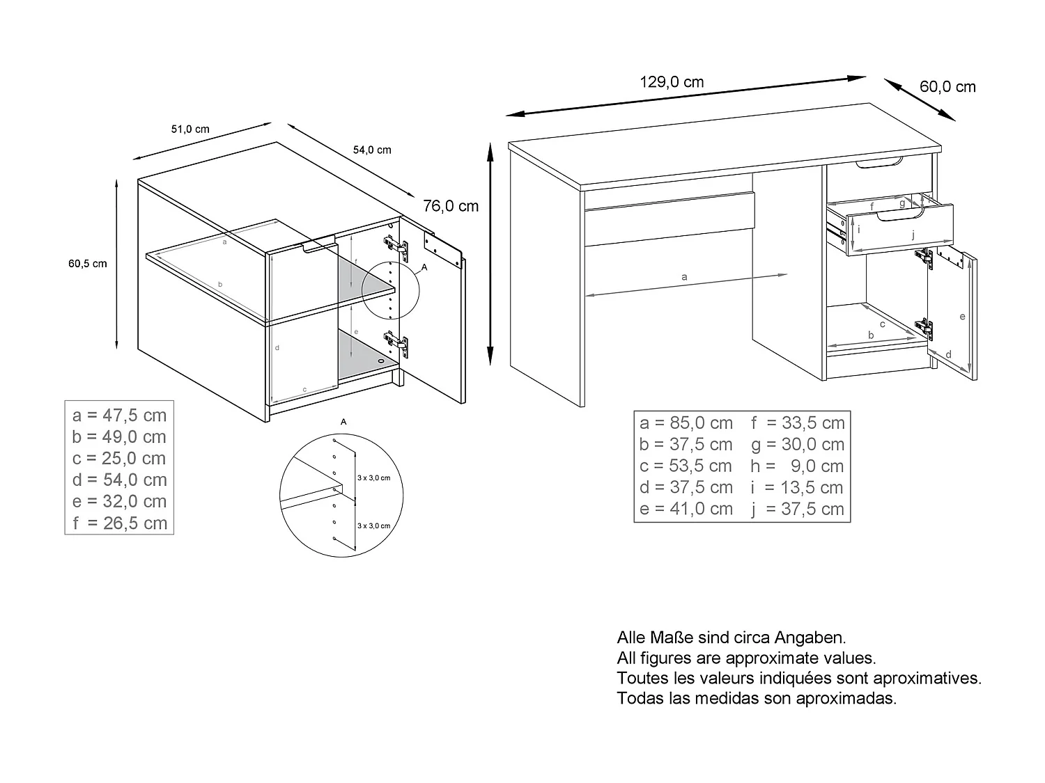 Mobiliario de oficina set home office París, fabricado en Alemania con mueble para impresora y escritorio, blanco mate / hormigón oxidado