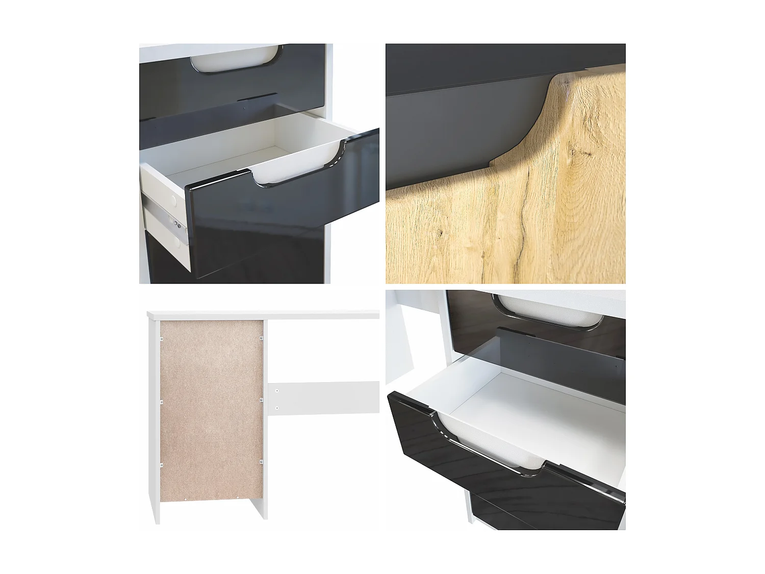 Mobiliario de oficina set home office París, fabricado en Alemania con mueble para impresora y escritorio, blanco mate / hormigón oxidado