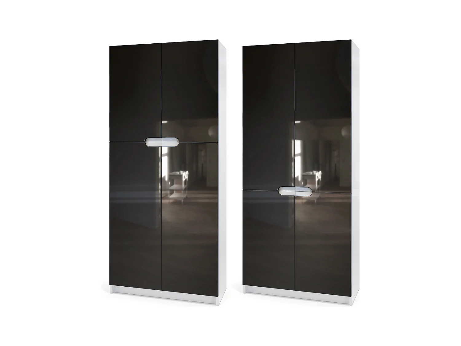 Ensemble de meubles de bureau Armoire Commode Rangement Logan, Corps en noir mat / Façades en noir mat