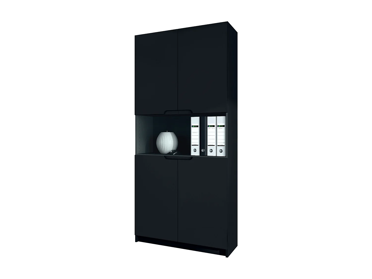 Étagère de bureau Logan V2, Armoire de rangement avec 5 compartiments et 4 portes, noir mat/noir mat (82 x 184 x 37 cm)