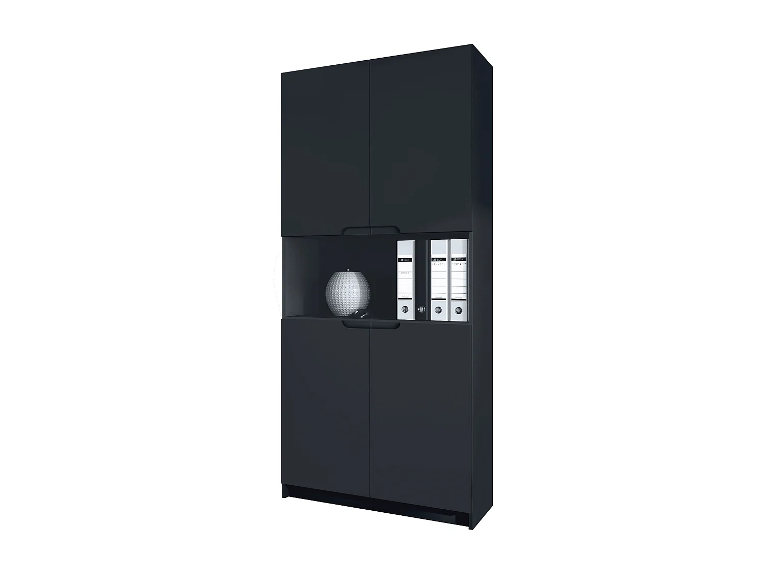 Étagère de bureau Logan V2, Armoire de rangement avec 5 compartiments et 4 portes, noir mat/noir mat (82 x 184 x 37 cm)