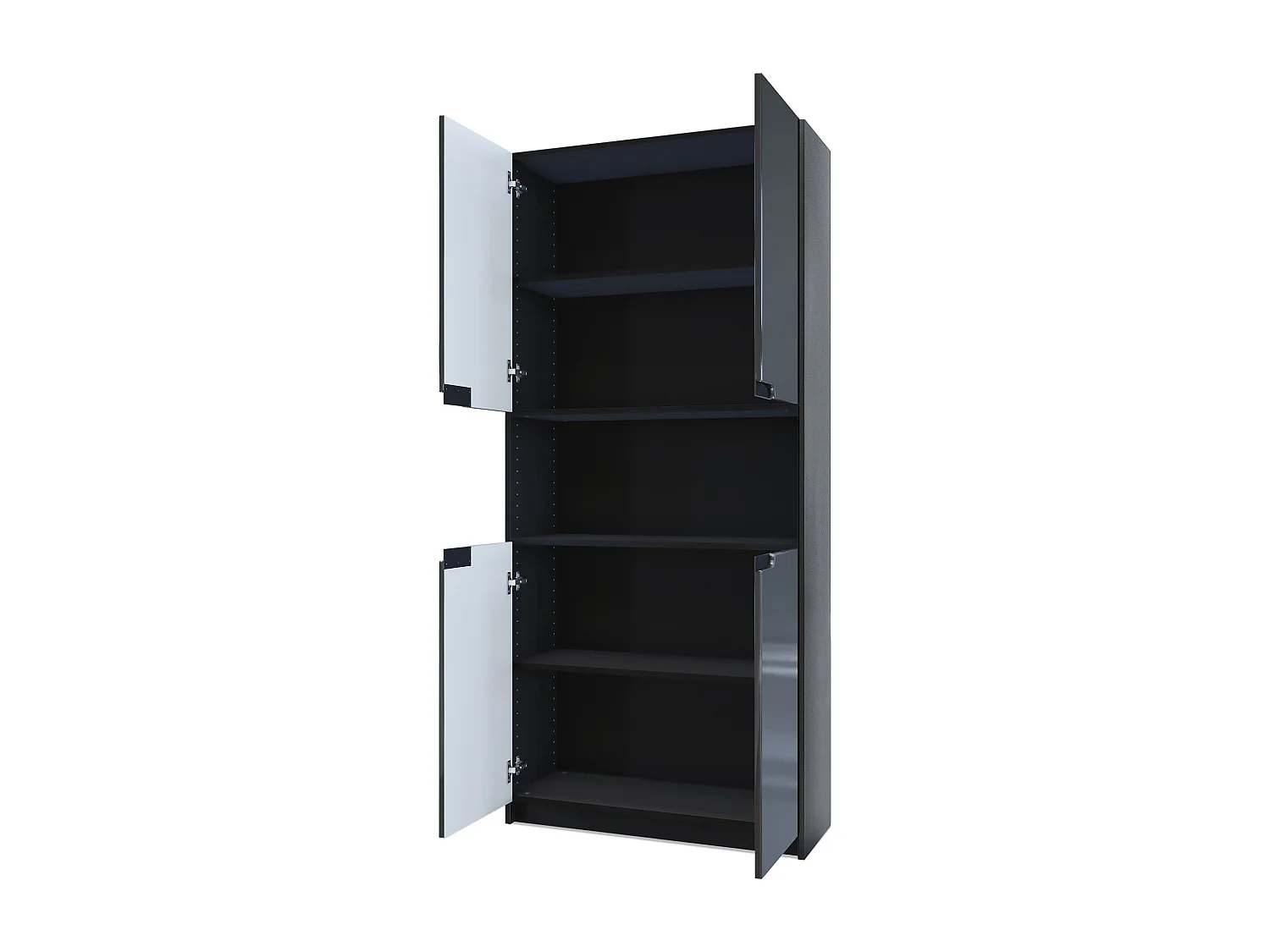 Étagère de bureau Logan V2, Armoire de rangement avec 5 compartiments et 4 portes, noir mat/noir mat (82 x 184 x 37 cm)