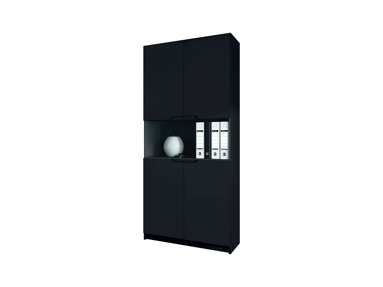 Étagère de bureau Logan V2, Armoire de rangement avec 5 compartiments et 4 portes, noir mat/noir mat (82 x 184 x 37 cm)