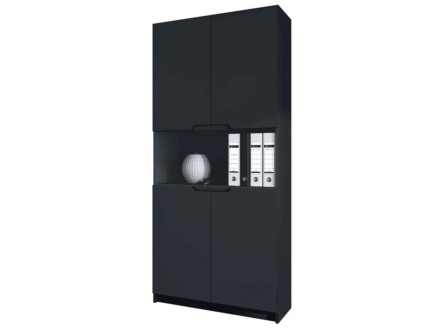Étagère de bureau Logan V2, Armoire de rangement avec 5 compartiments et 4 portes, noir mat/noir mat (82 x 184 x 37 cm)
