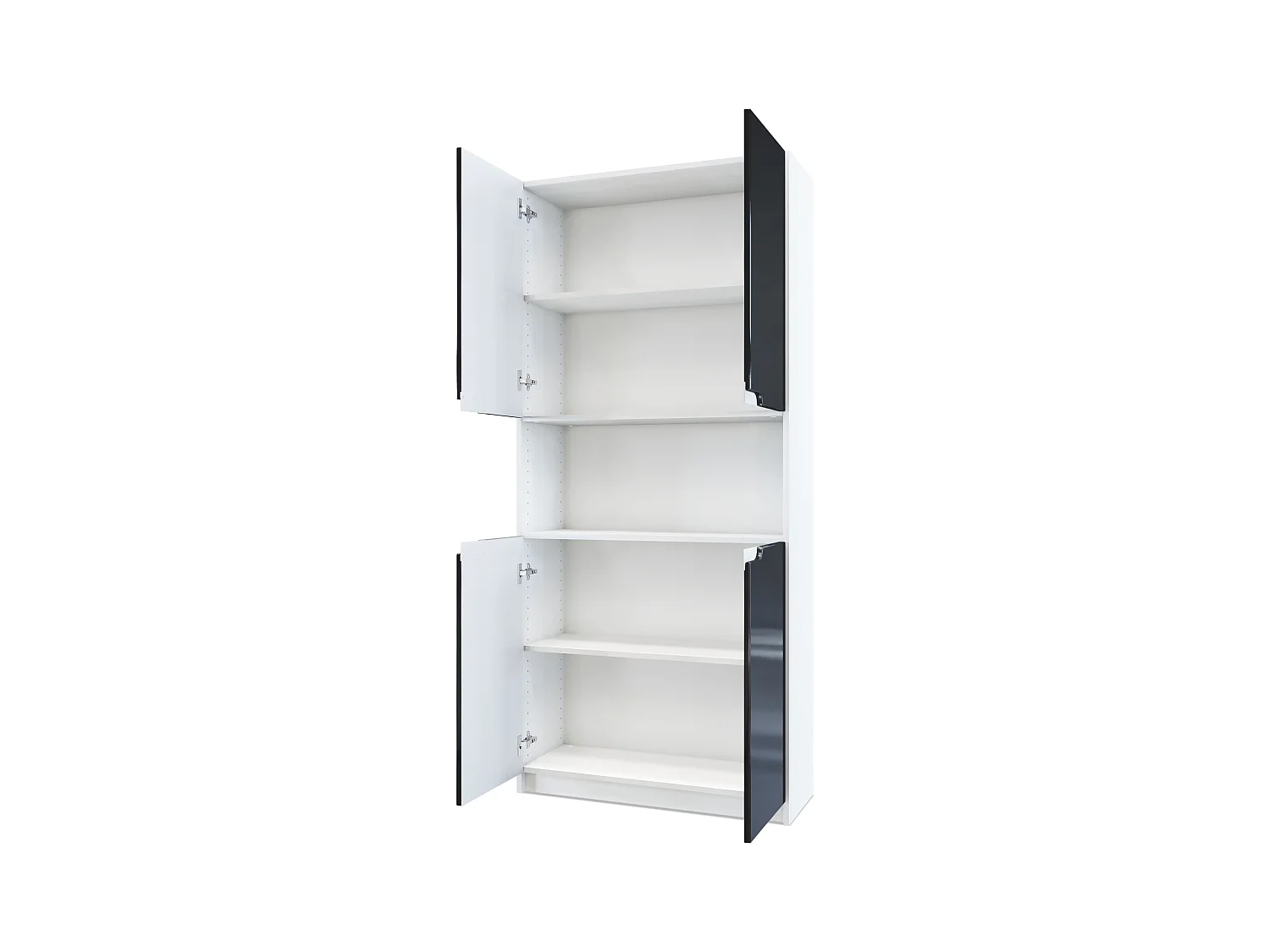 Étagère de bureau Logan V2, Armoire de rangement avec 5 compartiments et 4 portes, blanc mat/blanc haute brillance (82 x 184 x 37 cm)