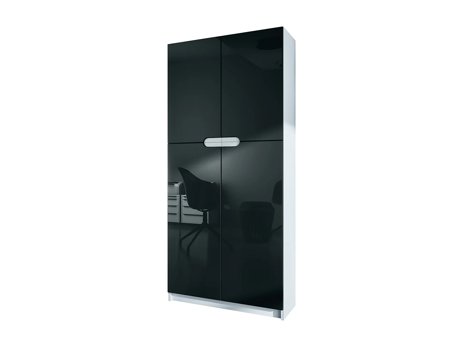 Meuble rangement bureau Logan V1, Armoire de bureau haute avec 5 compartiments et 4 portes, blanc mat/noir haute brillance (82 x 185 x 37 cm)