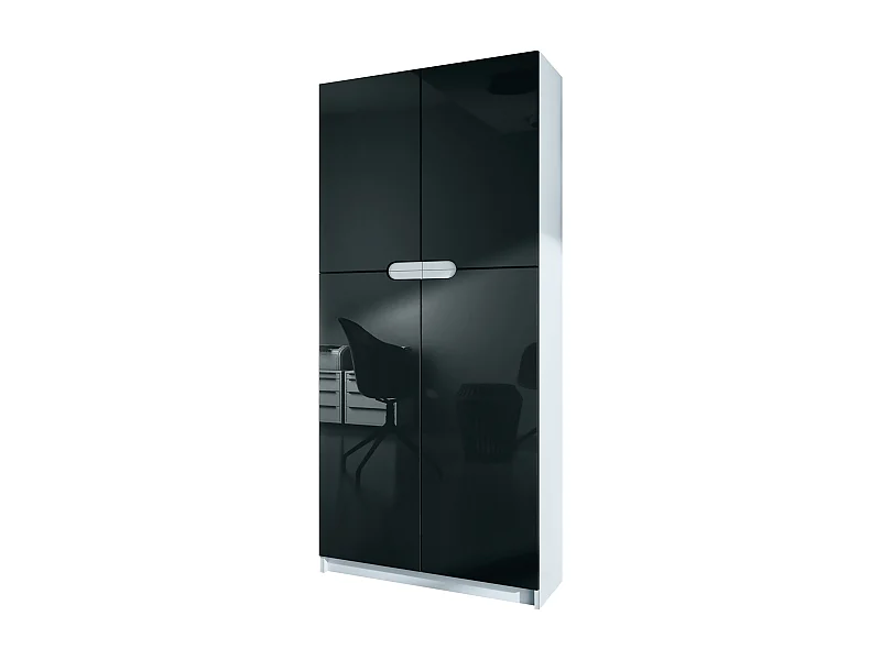 Logan V1, mobile per ufficio, schedario con 5 scomparti e 4 ante, bianco opaco/nero lucido (82 x 185 x 37 cm)