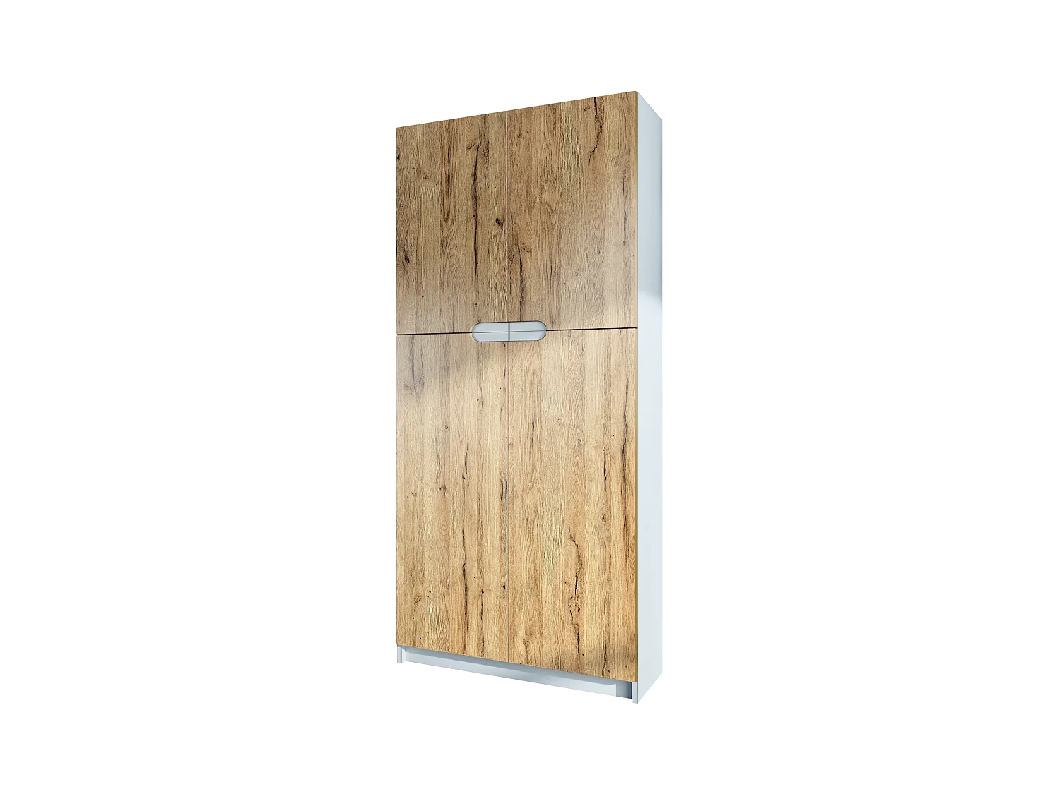 Meuble rangement bureau Logan V1, Armoire de bureau haute avec 5 compartiments et 4 portes, blanc mat/chêne nature (82 x 185 x 37 cm)
