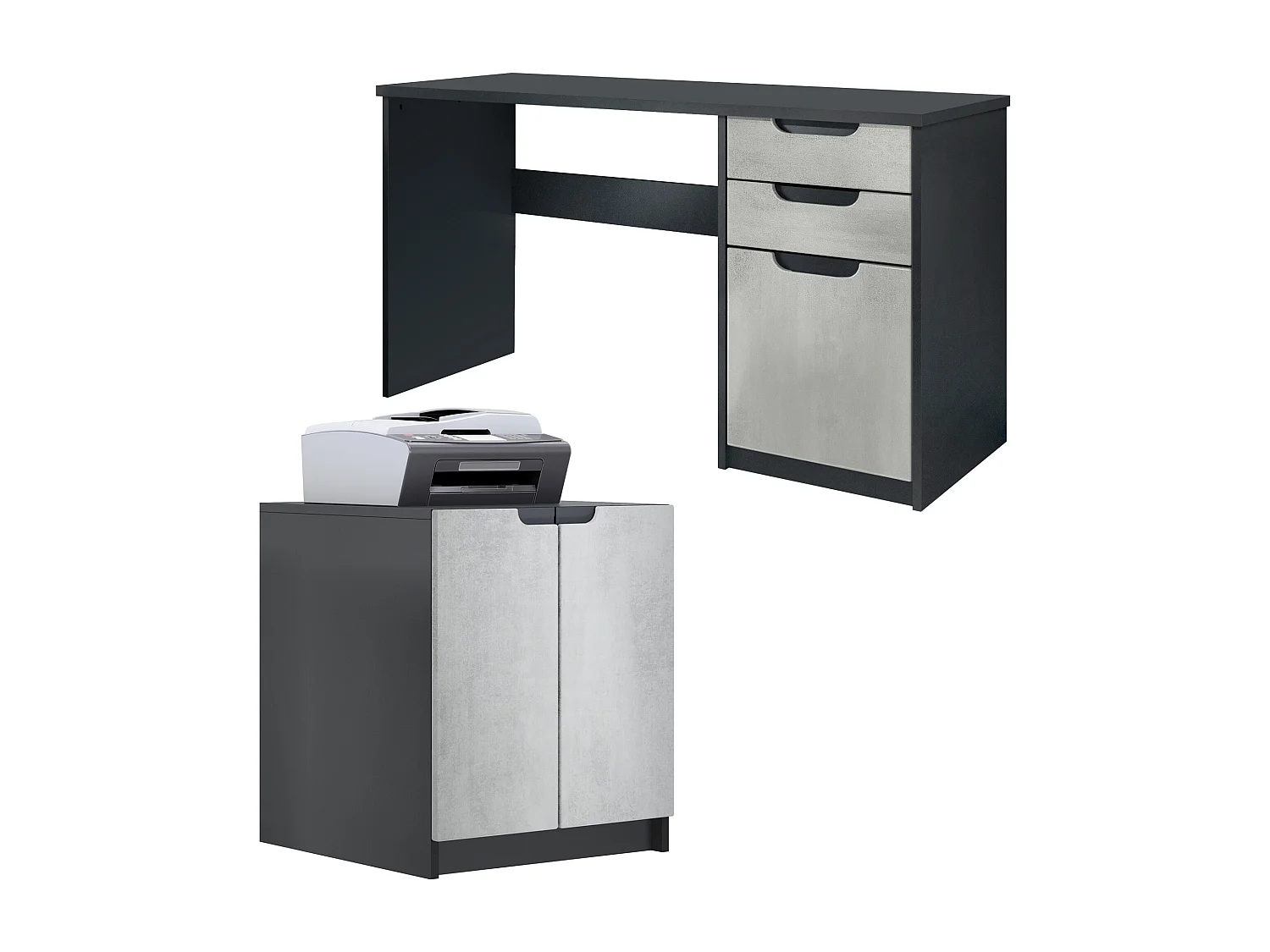 Mobilier de bureau ensemble bureau à domicile Paris, fabriqué en Allemagne avec meuble pour imprimante et bureau, noir mat / aspect béton oxyde