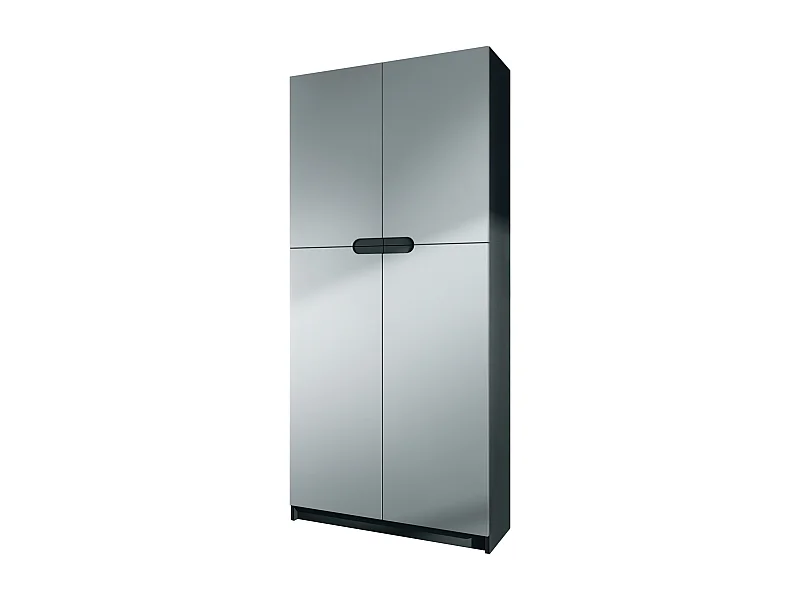 Armario Oficina Logan V1, Mueble Archivador con 5 Compartimentos y 4 Puertas, negro mate/gris claro satinado (82 x 185 x 37 cm)
