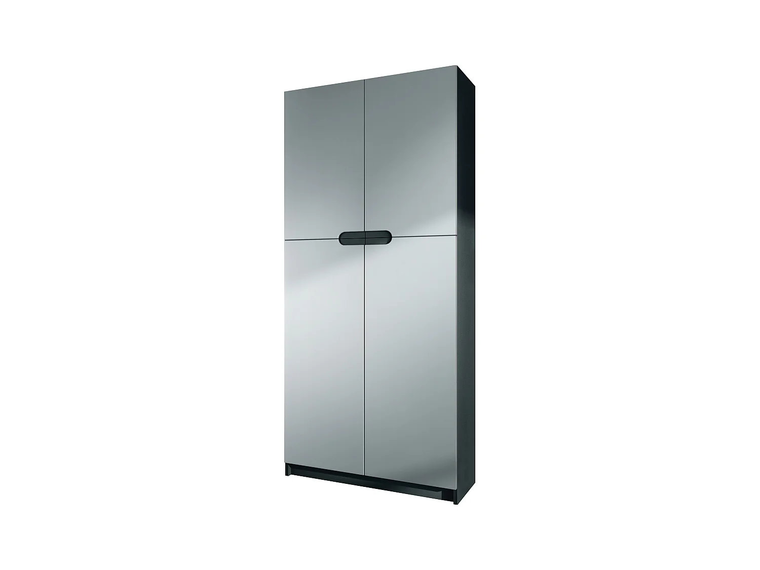 Meuble rangement bureau Logan V1, Armoire de bureau haute avec 5 compartiments et 4 portes, noir mat/gris clair satiné mat (82 x 185 x 37 cm)
