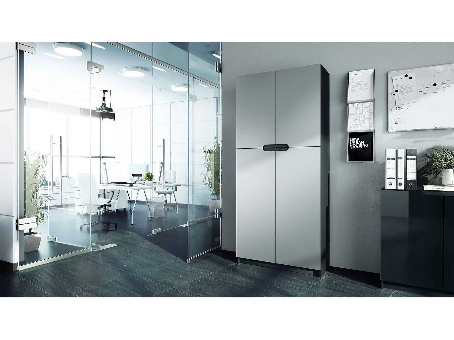 BÜROSCHRANK Logan Fronten in Hellgrau Seidenmatt