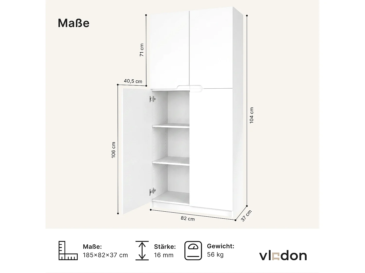 Armario Oficina Logan V1, Mueble Archivador con 5 Compartimentos y 4 Puertas, negro mate/gris claro satinado (82 x 185 x 37 cm)