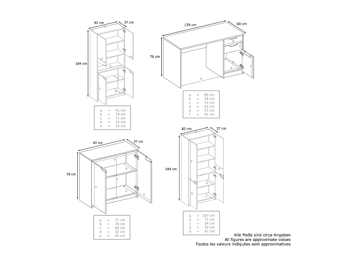 Ensemble de meubles de bureau Armoire Commode Rangement Logan, Corps en blanc mat / Façades en gris haute brillance