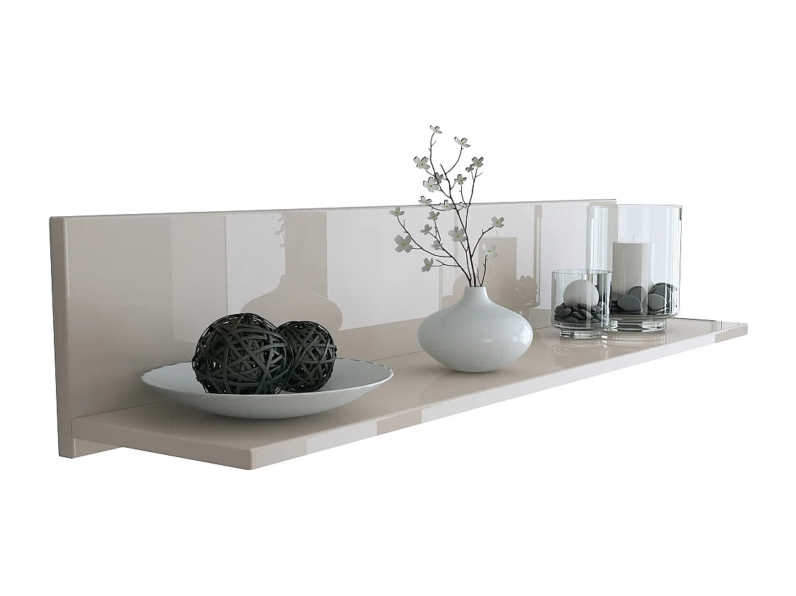 Étagère murale Skadu, Tablette murale avec surface de rangement, gris sable haute brillance (97,5 x 18,5 x 18,5 cm)