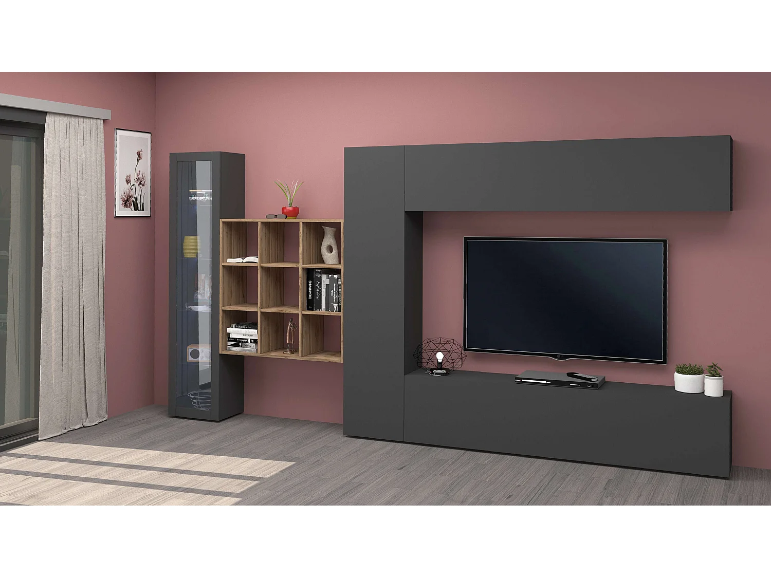 Librería mural moderna 9 estantes de madera 90x90x25cm Roderik L