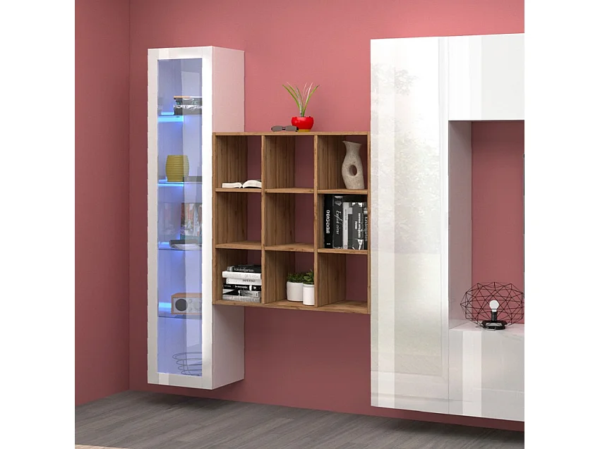 Librería mural moderna 9 estantes de madera 90x90x25cm Roderik L