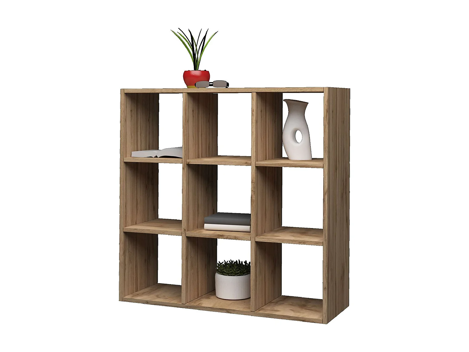 Bibliothèque murale moderne à 9 étagères en bois, 90 x 90 x 25 cm, Roderik L