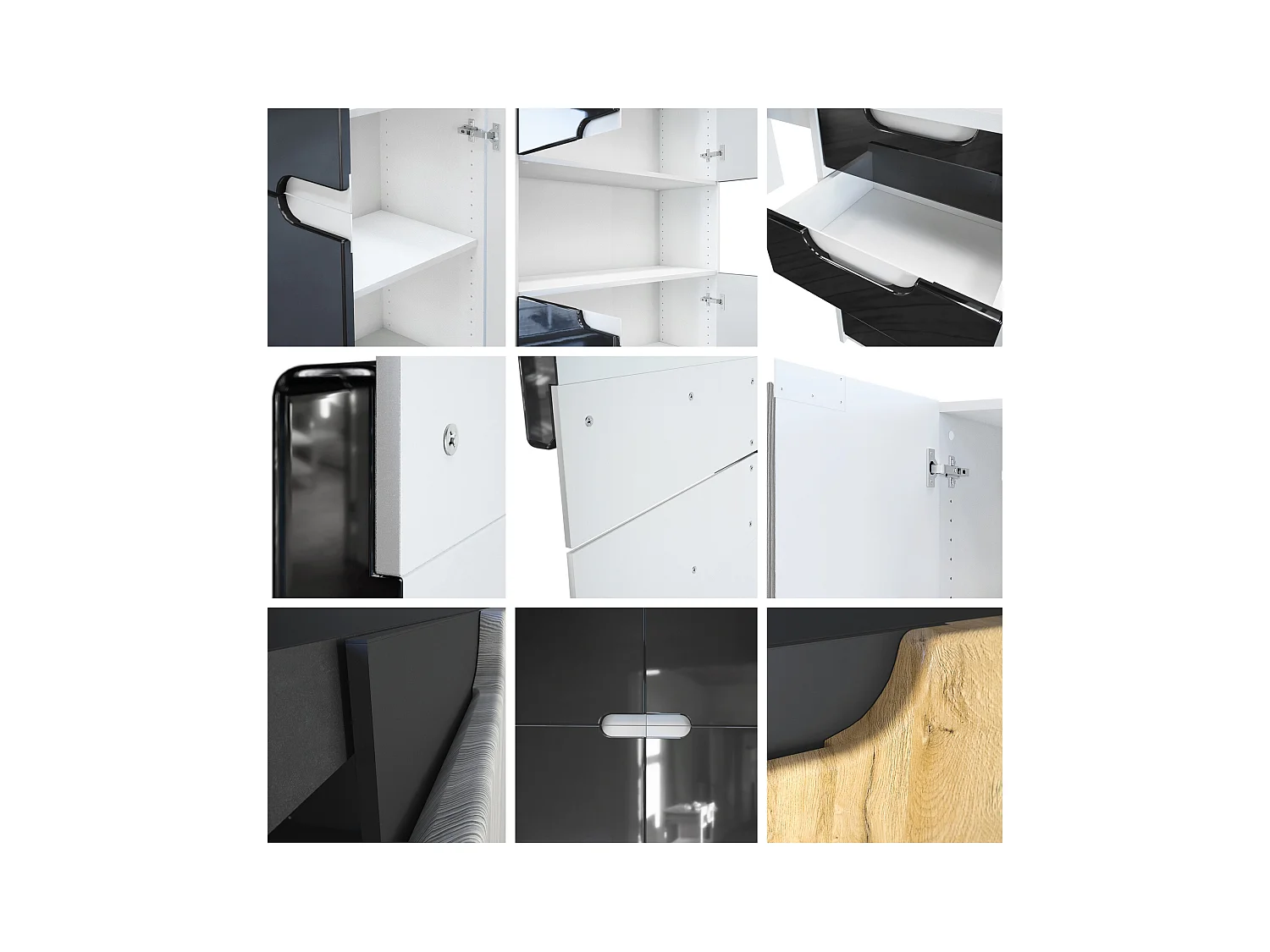 Ensemble de meubles de bureau Armoire Commode Rangement Logan, Corps en blanc mat / Façades en chêne nature