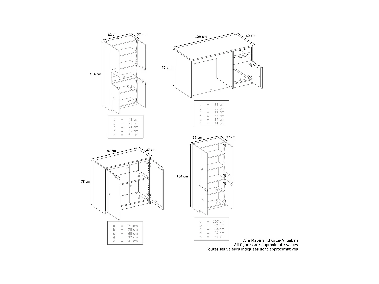 Ensemble de meubles de bureau Armoire Commode Rangement Logan, Corps en blanc mat / Façades en gris clair satiné mat