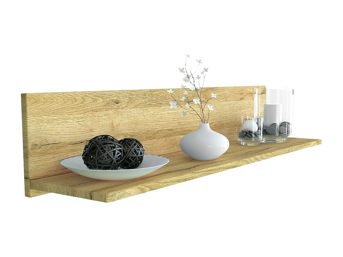 Scaffale a parete  Skadu, scaffale galleggiante con pratica superficie d'appoggio, rovere naturale (97,5 x 18,5 x 18,5 cm)