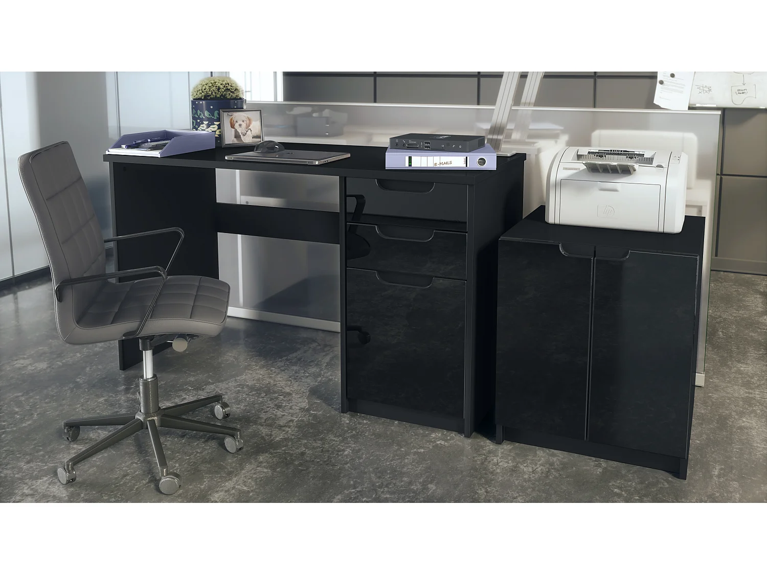 BÜROMÖBELSET Paris Schwarz Hochglanz