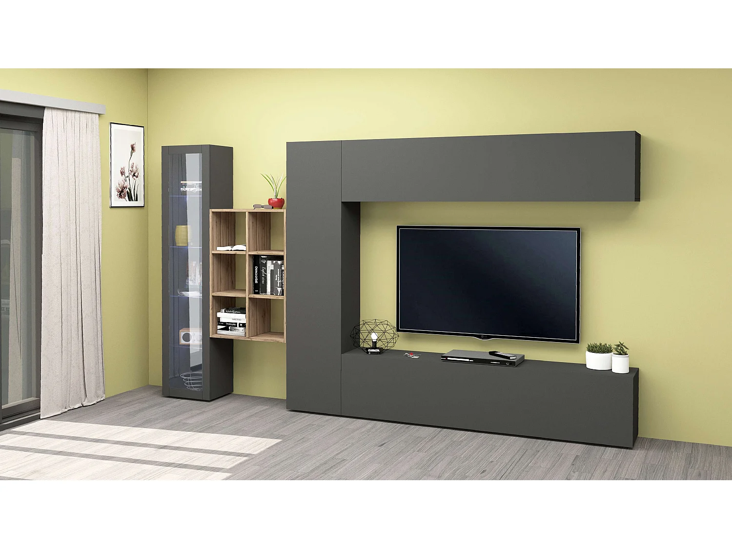 Librería mural moderna madera 6 estantes 60x90x25cm Roderik M