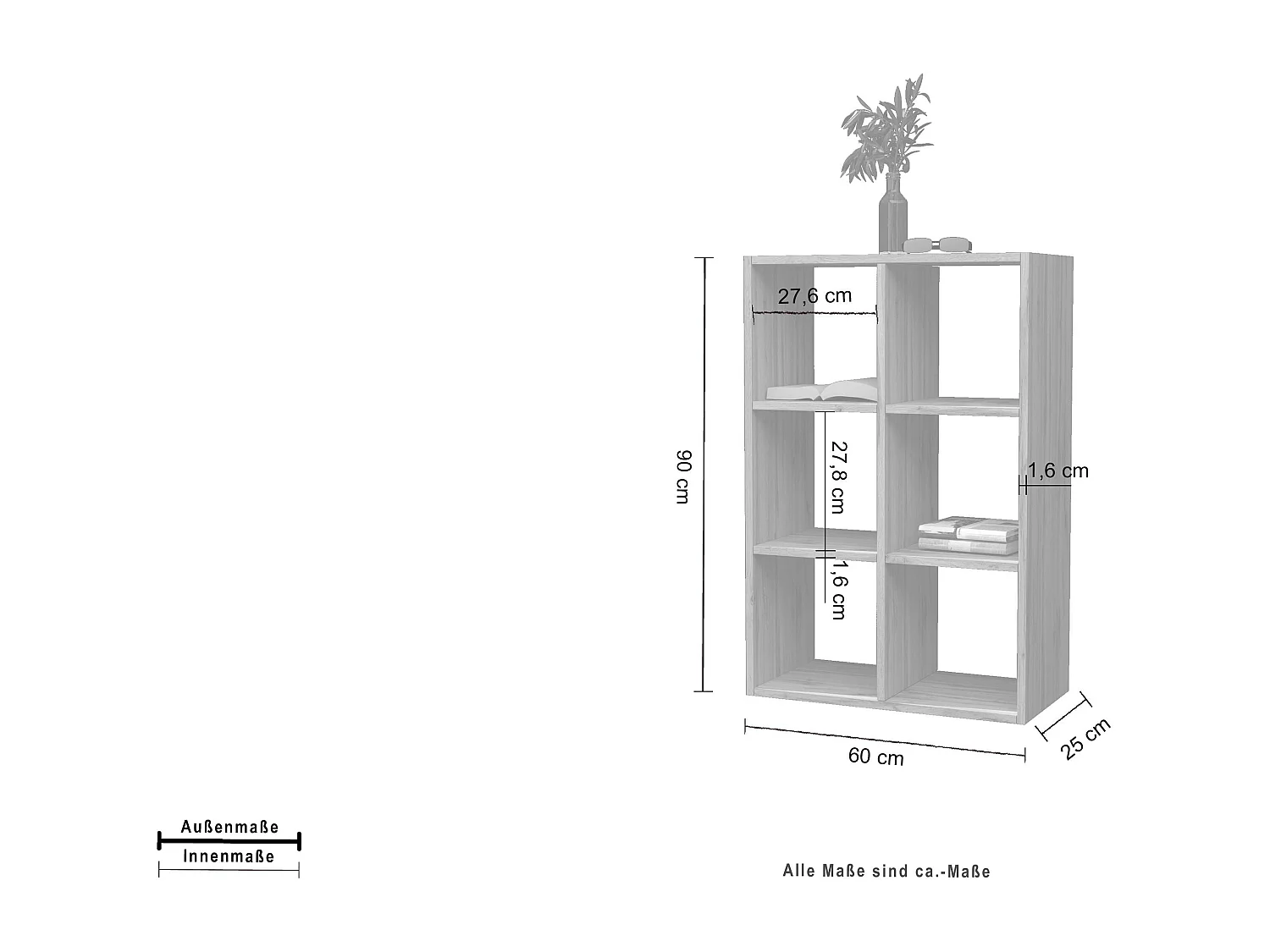 Librería mural moderna madera 6 estantes 60x90x25cm Roderik M