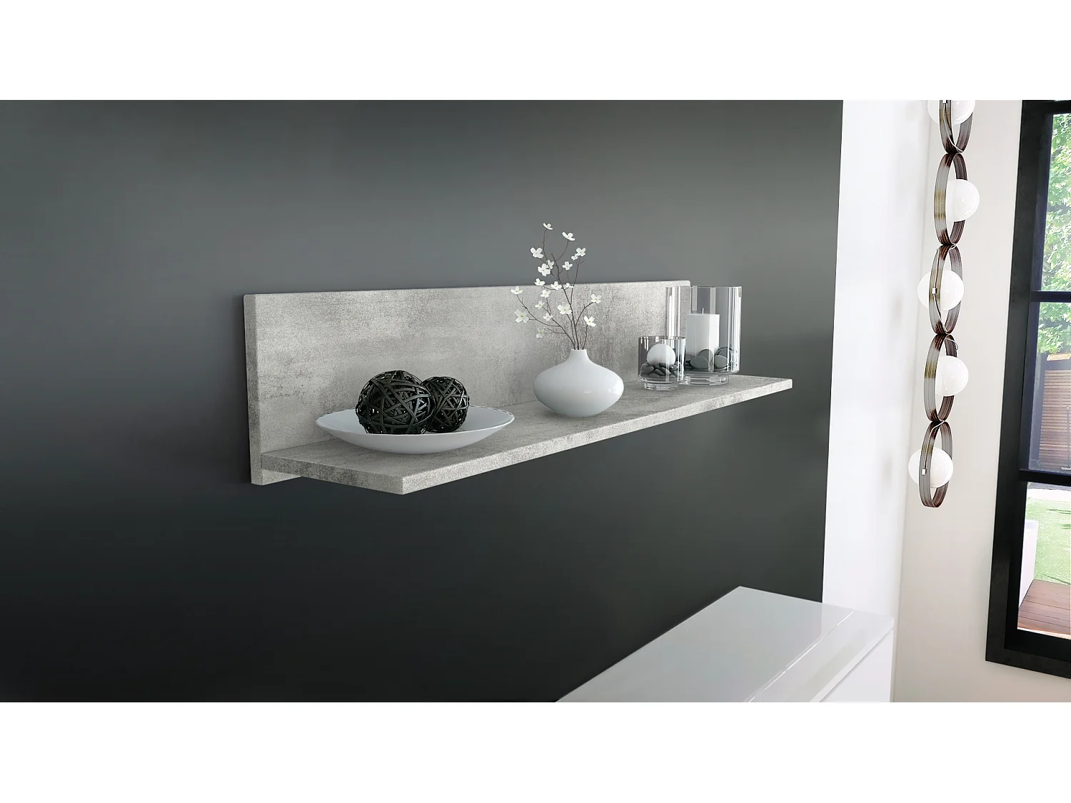 Étagère murale Skadu, Tablette murale avec surface de rangement, aspect béton oxyde (97,5 x 18,5 x 18,5 cm)