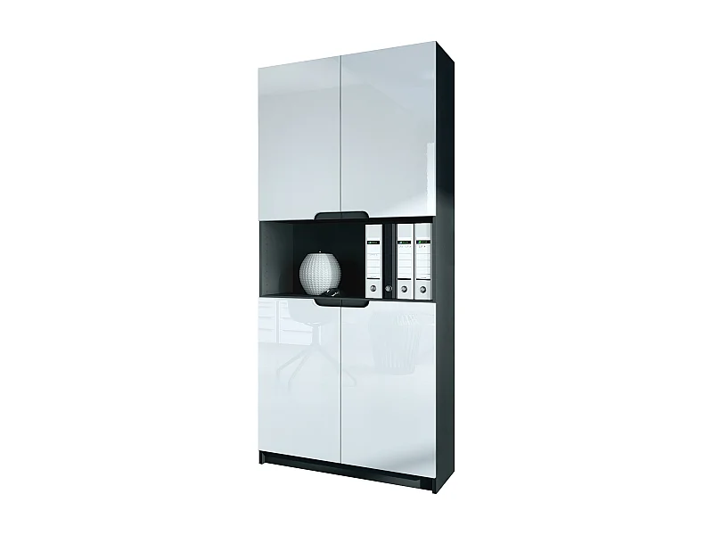 Logan V2, mobile per ufficio, schedario con 5 scomparti e 4 ante, nero opaco/bianco lucido (82 x 184 x 37 cm)