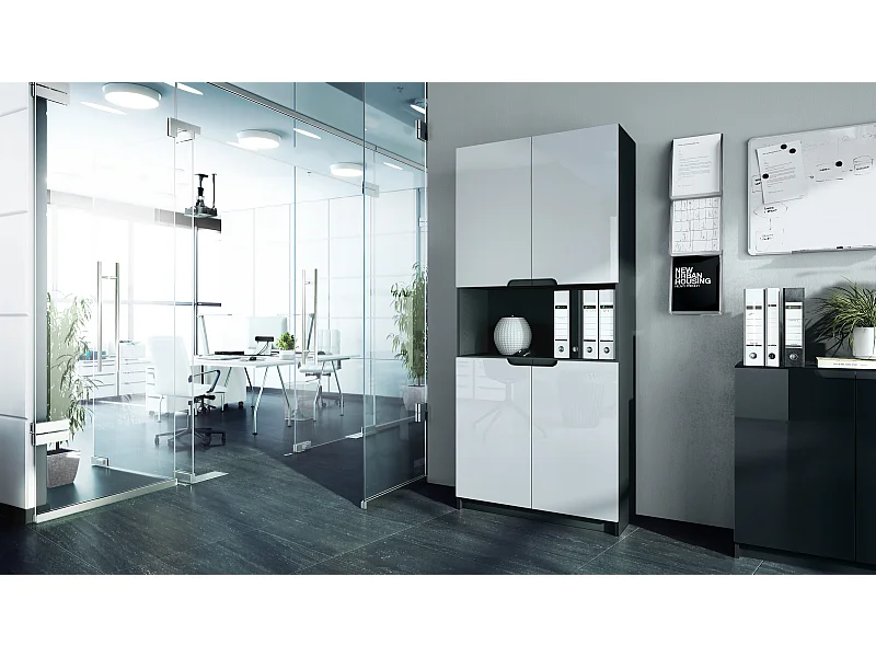 BÜROSCHRANK Logan Fronten in Weiß Hochglanz