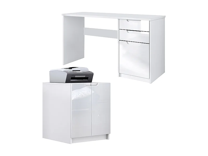 Arredamento per ufficio set home office Paris, made in Germany con mobile per stampante e scrivania, bianco opaco / bianco lucido