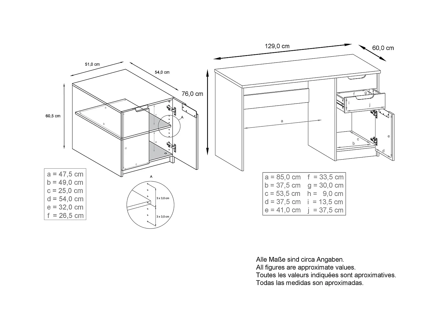 Mobilier de bureau ensemble bureau à domicile Paris, fabriqué en Allemagne avec meuble pour imprimante et bureau, blanc mat / blanc haute brillance
