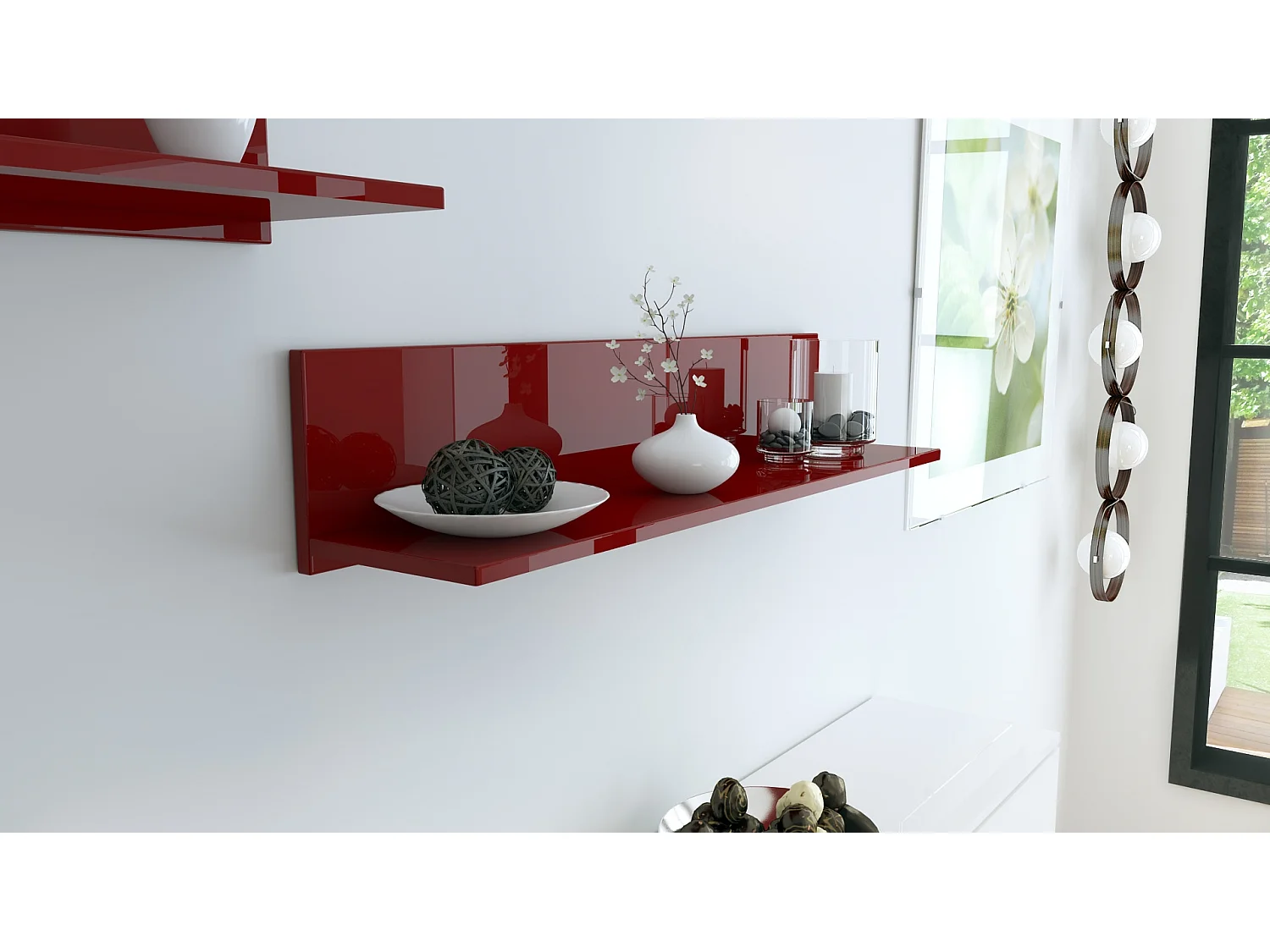 Scaffale a parete  Skadu, scaffale galleggiante con pratica superficie d'appoggio, bordeaux lucido (97,5 x 18,5 x 18,5 cm)