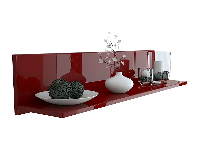 Étagère murale Skadu, Tablette murale avec surface de rangement, bordeaux haute brillance (97,5 x 18,5 x 18,5 cm)