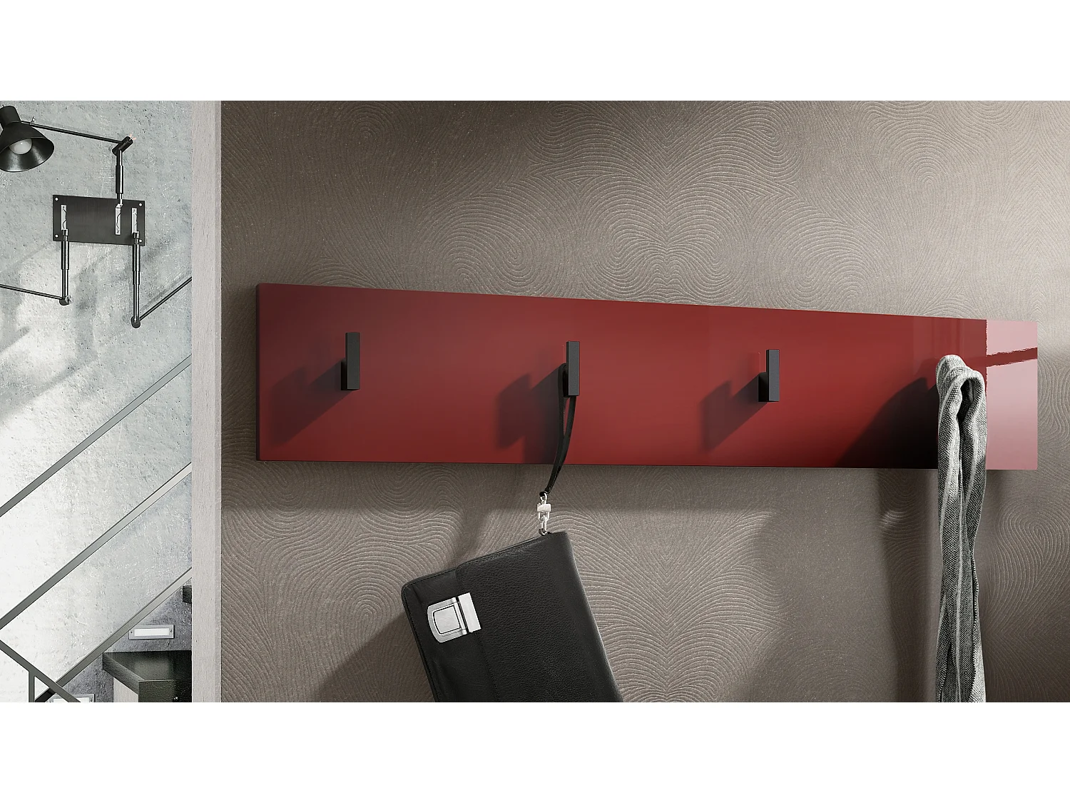 Wandgarderobe Garderobenleiste Garderobenpaneel Linea V2 in Bordeaux Hochglanz